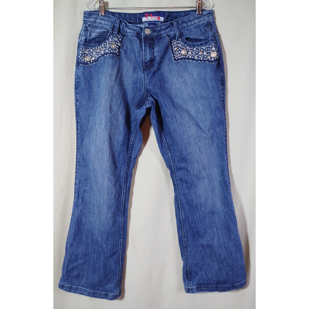 Iwah Jeans Womens 16W Medium Wash Rhinestone Embellished Bootcut Denim Blue